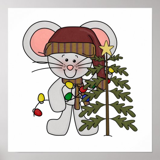 Poster Souris de Noël décorant l'arbre (Devant)