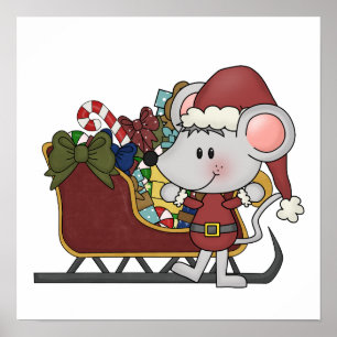 Poster Souris de Père Noël avec le traîneau