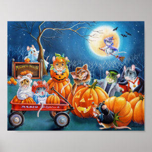 Poster Souris d'Halloween en aquarelle Citrouille 8x10