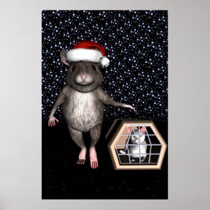 Poster Souris drôle du Père Noël