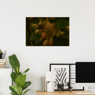 Poster Souris et Blackberry - Woodland Wildlife Art