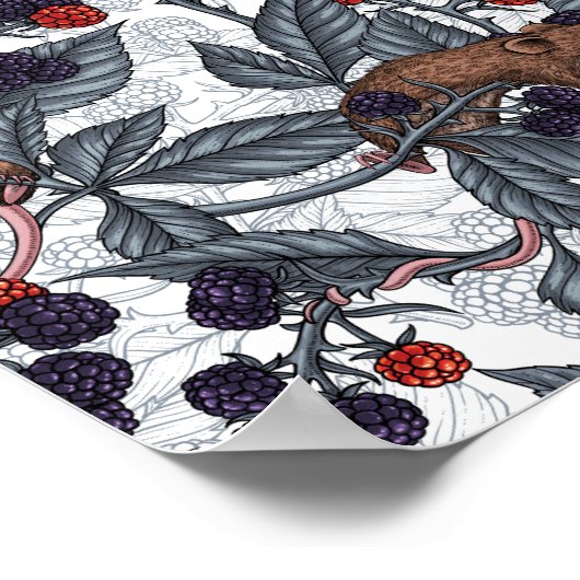 Poster Souris et mûres sur blanc (Coin)