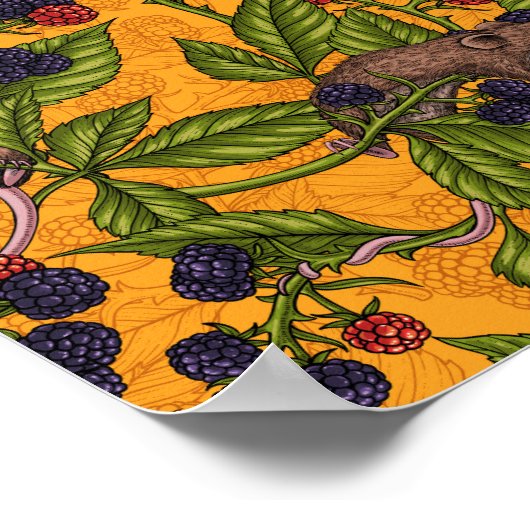 Poster Souris et mûres sur jaune (Coin)