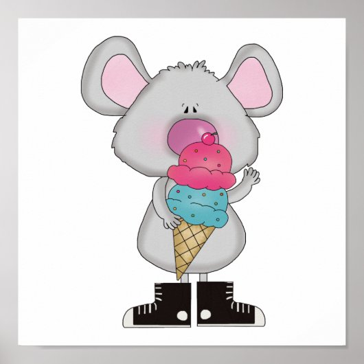 Poster souris mignonne avec cône de crème glacée (Devant)