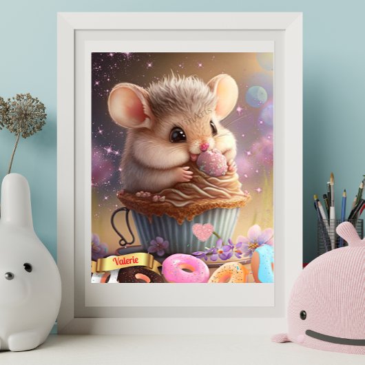 Poster Souris mignonne dans un gobelet friandises personn