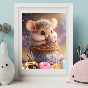 Poster Souris mignonne dans une tasse douceurs personnali