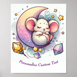 Poster Souris Mignonne Personnalisée Endormie sur un Demi