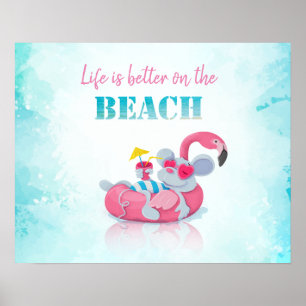 Poster Souris mignonne Plage élégante