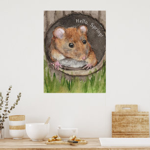 Poster Souris rustique aquarelle