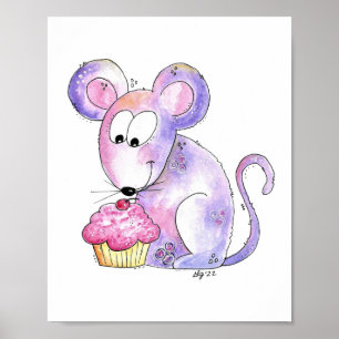 Poster Souris Whimsical mignonne avec Cupcake