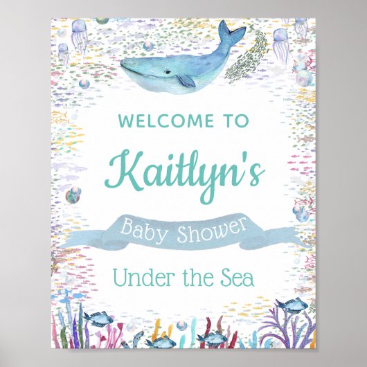 Poster Sous la mer | Accueil Baby shower à thème Océan (Devant)