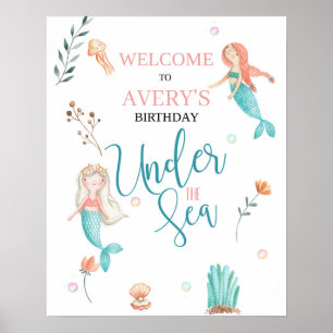 POSTER SOUS LA MER, ANNIVERSAIRE MERMAIN, COULEUR D'EAU M