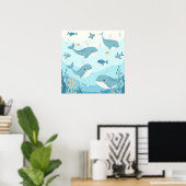Poster Sous la mer Baleines et pisciculture (Bureau à domicile)