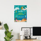 Poster Sous la mer dauphins et fête d'anniversaire fille (Bureau à domicile)