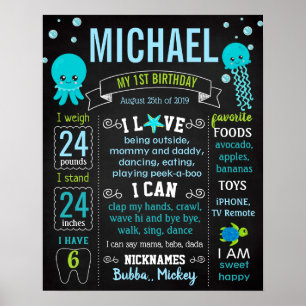 Poster Sous la mer Jelly fish Tortue Anniversaire