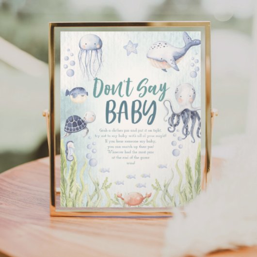 Poster Sous la mer ne disent pas Baby shower jeu