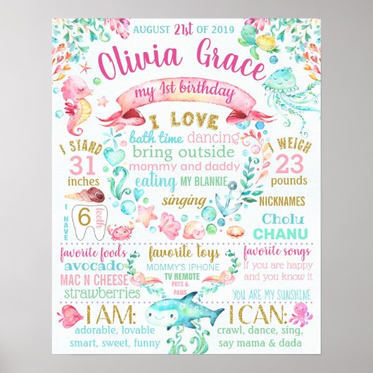 Poster Sous la mer Premier signe de fête d'anniversaire (Devant)