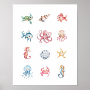 Poster Sous l'affiche des animaux marins