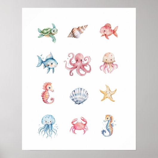 Poster Sous l'affiche des animaux marins (Devant)