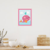 Poster Sous l'affiche mer/fille/baleine/art rose (Cuisine)