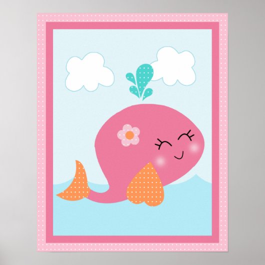 Poster Sous l'affiche mer/fille/baleine/art rose (Devant)