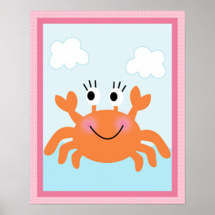 Poster Sous l'affiche mer/fille/crabe/art rose