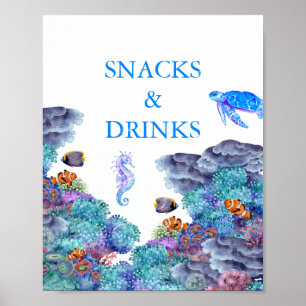 Poster Sous le Baby shower de mer Snacks et boissons