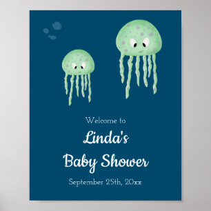 Poster Sous le Baby shower des méduses de mer Bienvenue