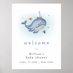 Poster Sous Le Baby shower Voir Baleine Boat Welcome