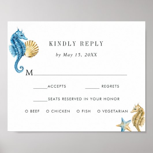 Poster Sous le mariage maritime RSVP avec choix de repas (Devant)