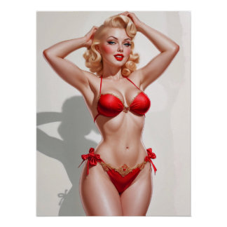 Poster Sous-vêtements rouges à épingle blonde