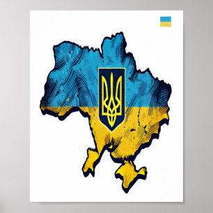 Poster Soutenez L'Ukraine - Carte De L'Ukraine Libre Avec