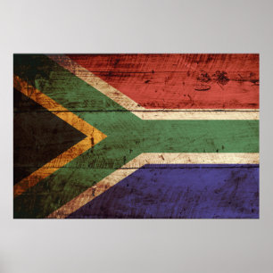 Poster South Africa Flag on Old Wood Grain