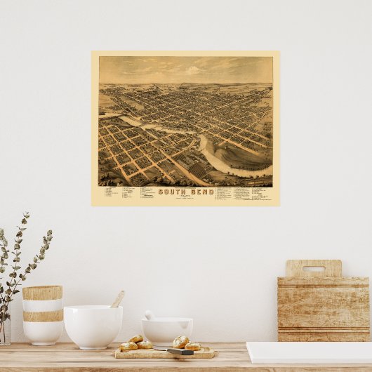 Poster South Bend, IN Panoramic Map - 1874 (Cuisine)