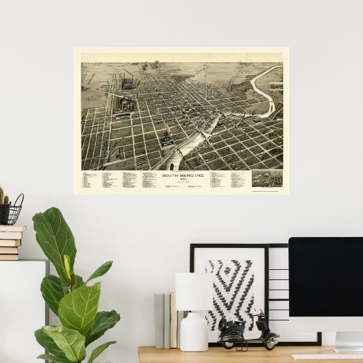 Poster South Bend, IN Panoramic Map - 1890 (Bureau à domicile)