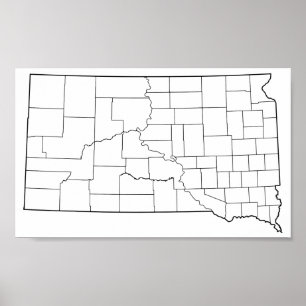 Poster South Dakota Counties Blank Outline Map