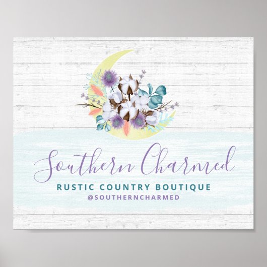 Poster Southern Floral Cotton Moon & Rustic Wood Country (Devant)