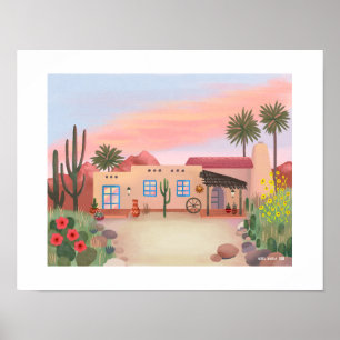 Poster Southwest Desert Cactus Adobe House Art Print