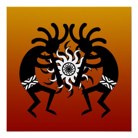 Poster Southwest Design Desert Tribal Sun Kokopelli (Devant)