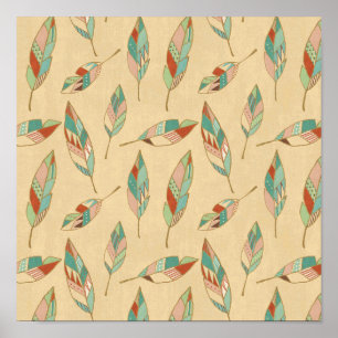 Poster Southwest Geo Step Coral Feather Pattern