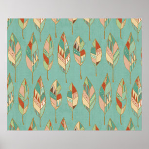 Poster Southwest Geo Step Watercolor Feather Pattern