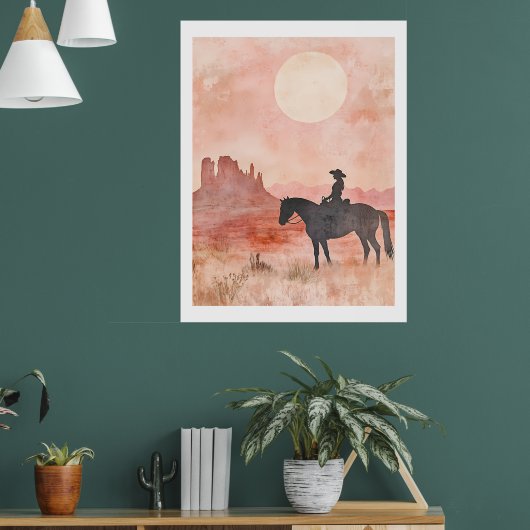 Poster Southwestern Cowgirl Silhouette Desert Sun Artwork (Salon 1)