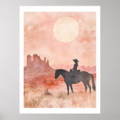 Poster Southwestern Cowgirl Silhouette Desert Sun Artwork (Devant)