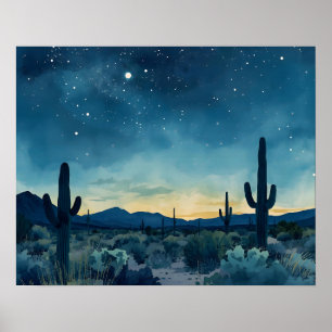 Poster Southwestern Desert Night Sky avec cactus