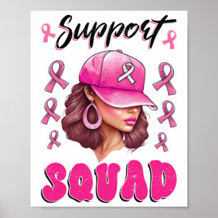 Poster Soutien Squad Messy Bun Pink Warrior Cancer du sei