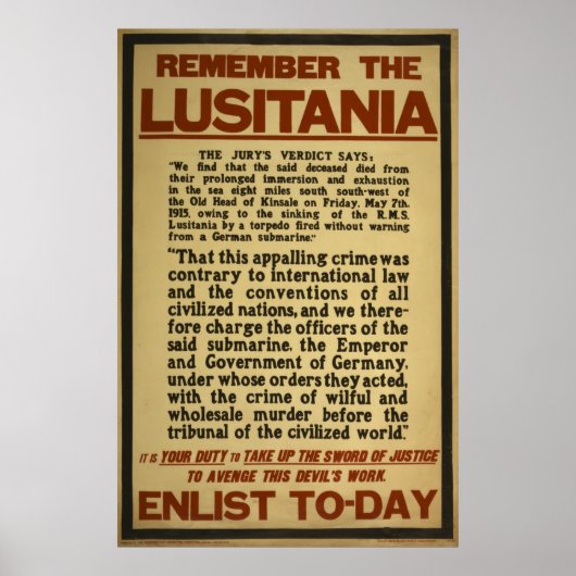 Poster Souvenez-vous de l'inscription Lusitania aujourd'h (Devant)