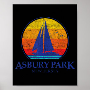 Poster Souvenir de bateau à voile vintage Asbury Park New
