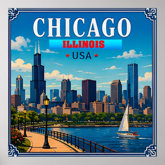 Poster 🌆 Souvenir de vacances de la skyline de Chicago I (Devant)