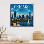 Poster 🌆 Souvenir de vacances de la skyline de Chicago I (Cuisine)
