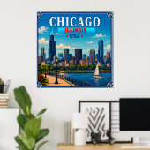 Poster 🌆 Souvenir de vacances de la skyline de Chicago I (Bureau à domicile)